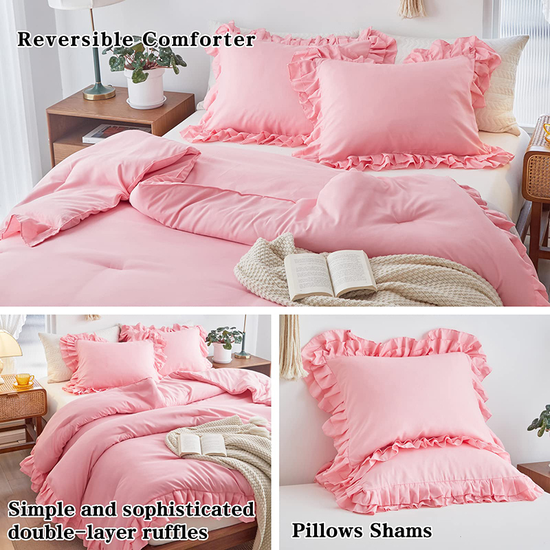 Pink Ruffled Farmhouse Comforter Set