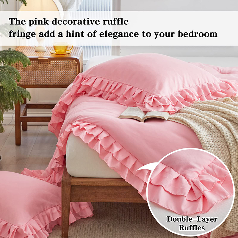 Pink Ruffled Farmhouse Comforter Set