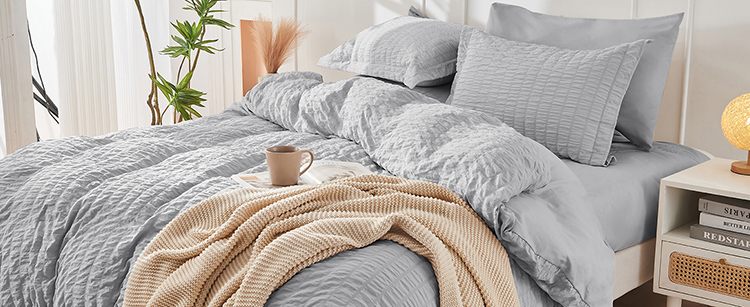 Set copripiumino in seersucker da 7 pezzi Set copripiumino in seersucker da 7 pezzi