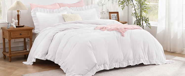 طقم غطاء لحاف من الألياف الدقيقة بكشكشة طقم غطاء لحاف من الألياف الدقيقة بكشكشة