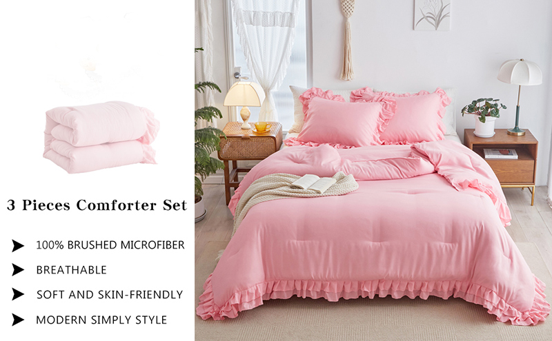 Pink Ruffled Farmhouse Comforter Set Pink Ruffled Farmhouse Comforter Set