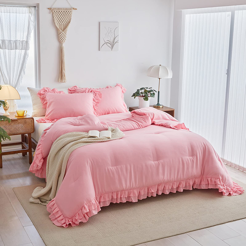 Pink Ruffled Farmhouse Comforter Set